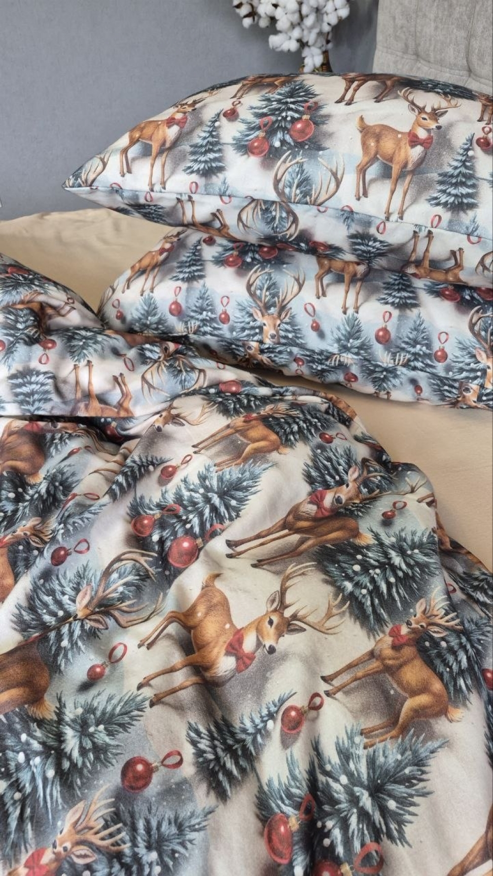 Постільна білизна з фланелі Олені NEW у бежевій пастелі, Turkish flannel 5D (5)