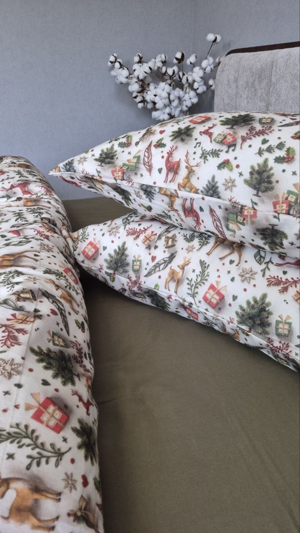 Постільна білизна фланель Різдвяні історії/хакі, Turkish flannel 5D (3)