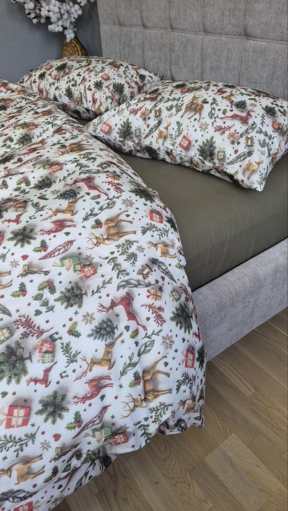 Постільна білизна фланель Різдвяні історії/хакі, Turkish flannel 5D (4)