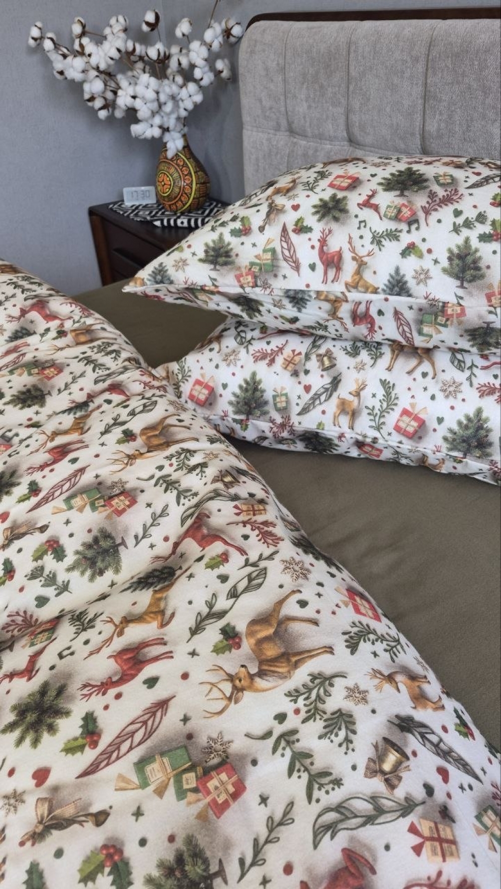 Постільна білизна фланель Різдвяні історії/хакі, Turkish flannel 5D (6)