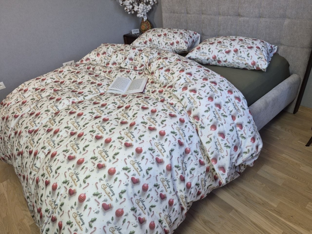 Постільна білизна з фланелі Святковий настрій/хакі Turkish flannel 5D (2)