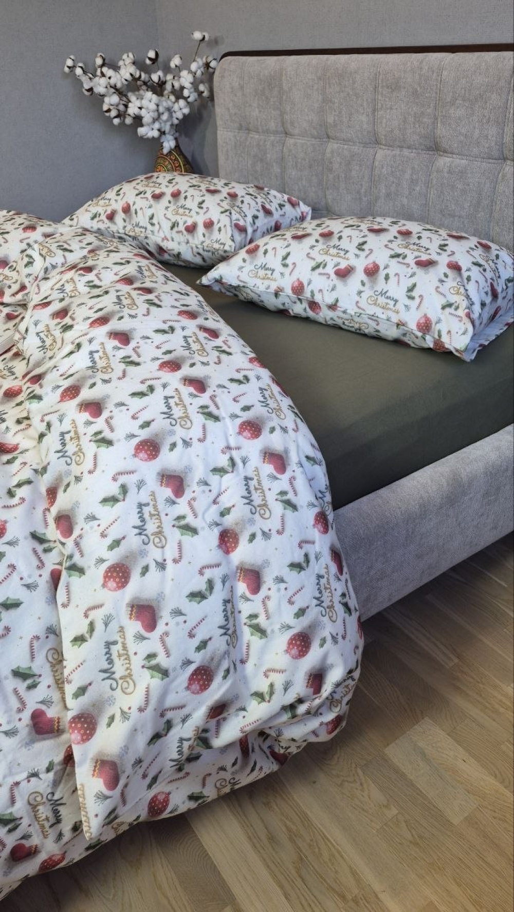 Постільна білизна з фланелі Святковий настрій/хакі Turkish flannel 5D (4)