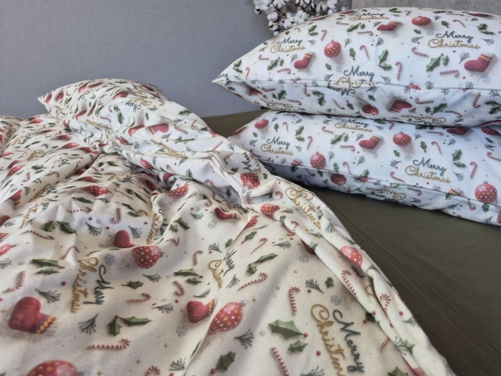 Постільна білизна з фланелі Святковий настрій/хакі Turkish flannel 5D (5)