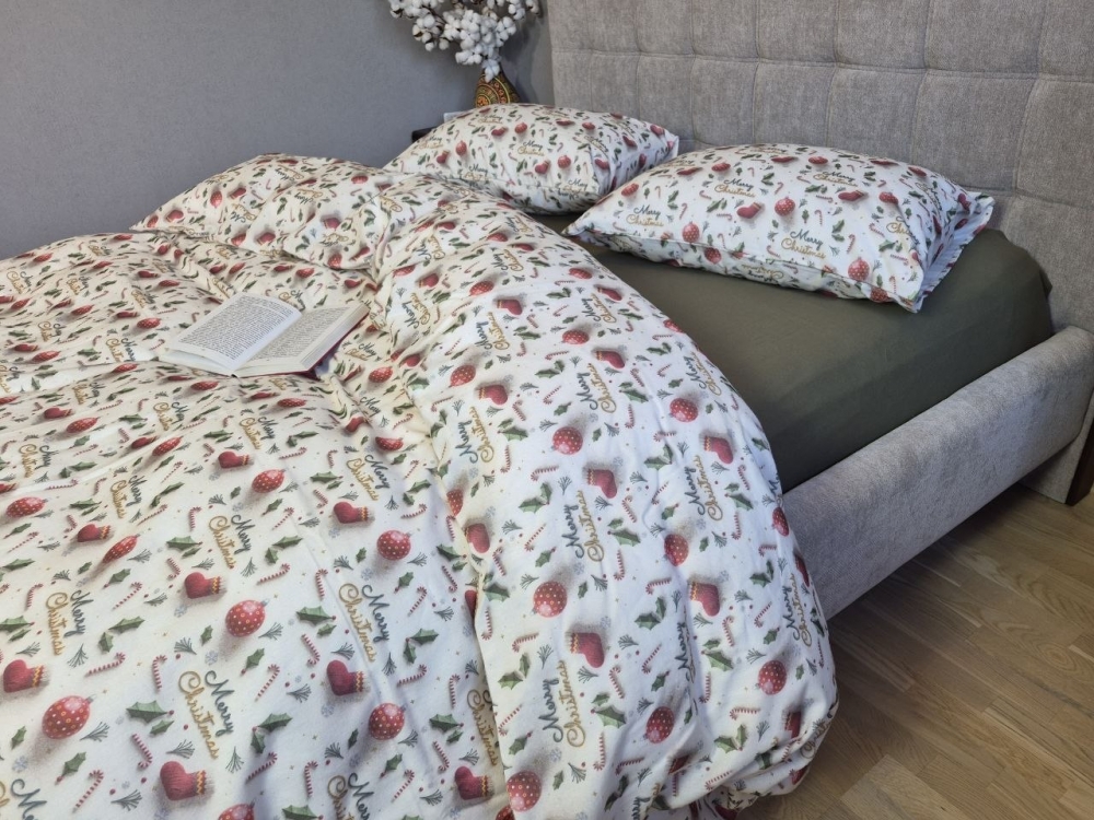 Постільна білизна з фланелі Святковий настрій/хакі Turkish flannel 5D (6)