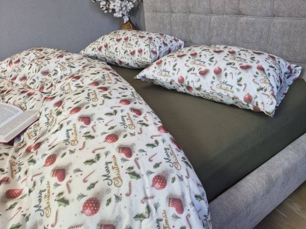 Постільна білизна з фланелі Святковий настрій/хакі Turkish flannel 5D (7)