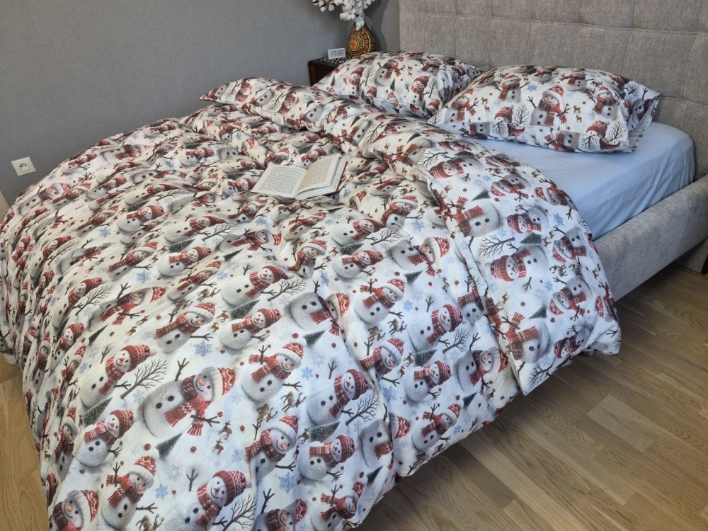 Постельное белье из фланели Снеговики/голубой Turkish flannel 5D (2)