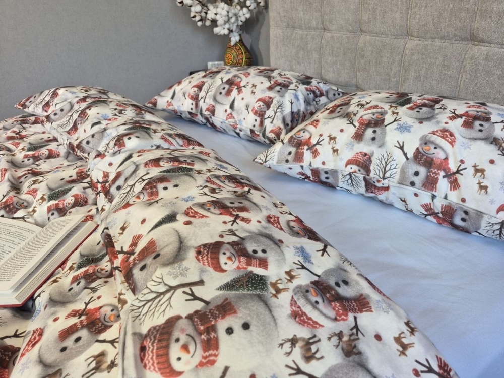 Постельное белье из фланели Снеговики/голубой Turkish flannel 5D (3)