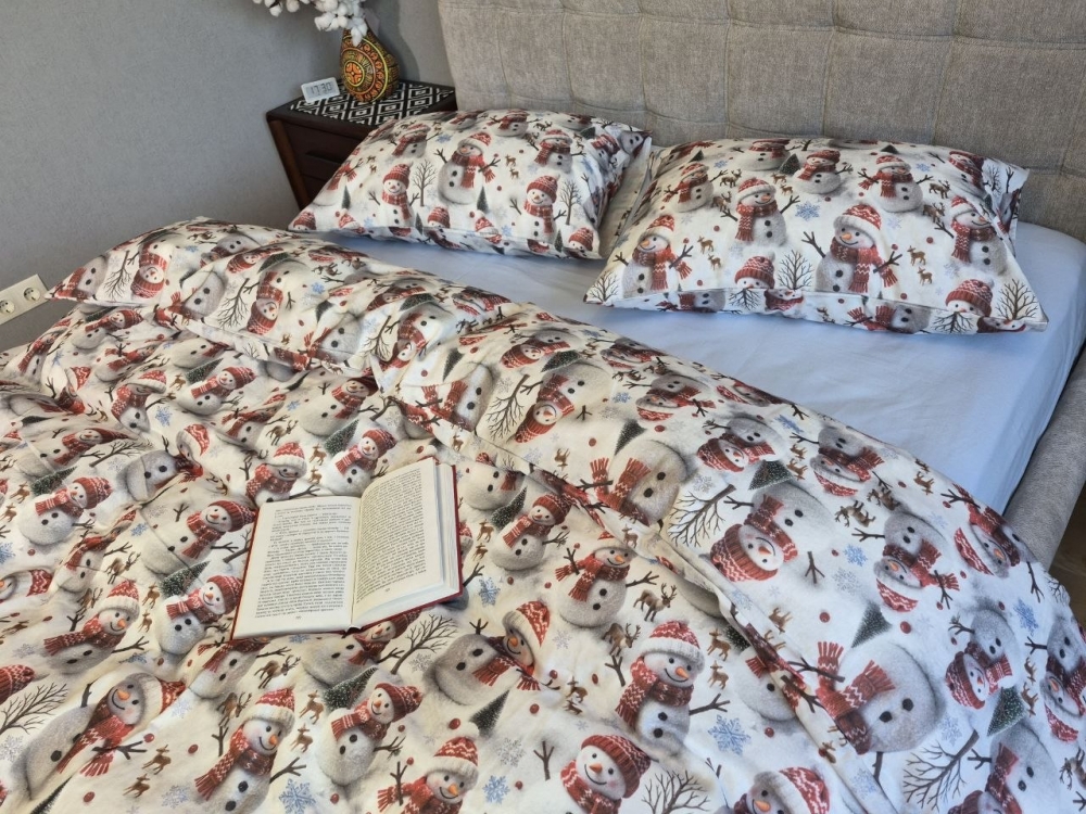 Постельное белье из фланели Снеговики/голубой Turkish flannel 5D (4)