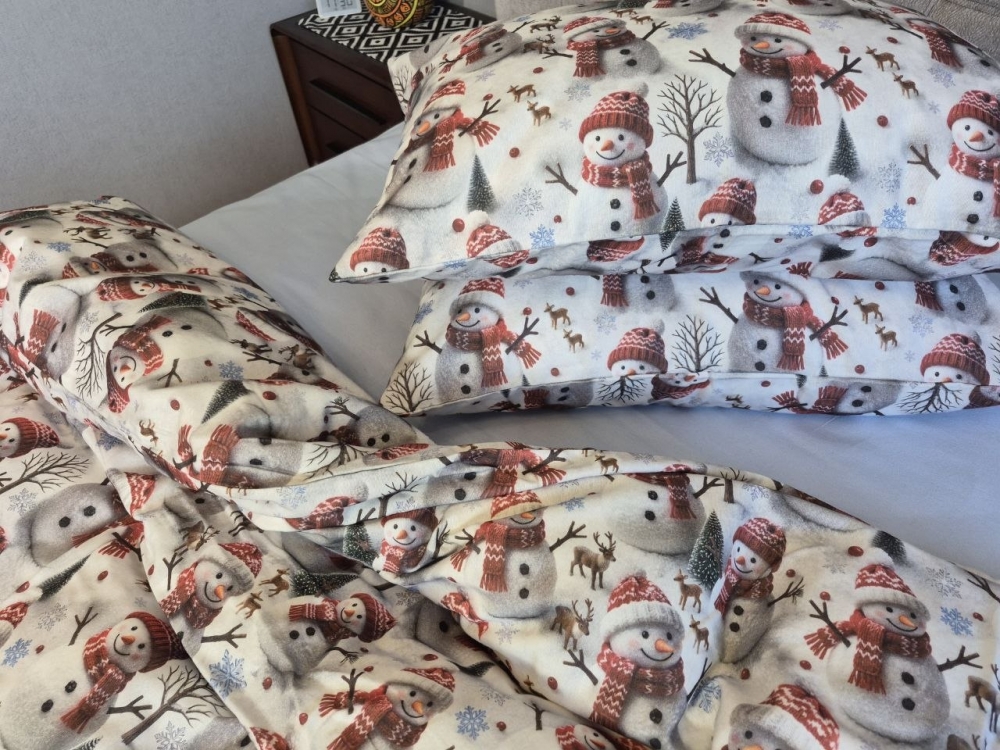 Постельное белье из фланели Снеговики/голубой Turkish flannel 5D (5)