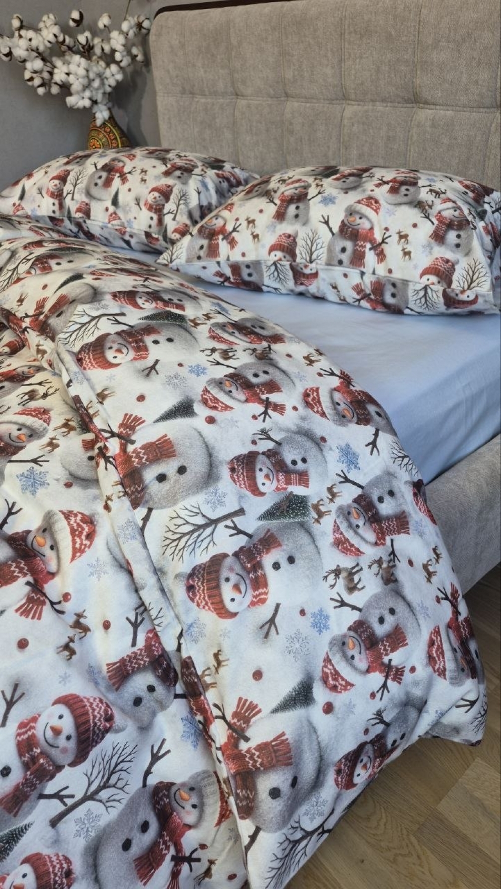 Постельное белье из фланели Снеговики/голубой Turkish flannel 5D (6)