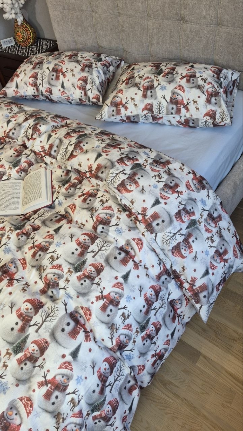 Постельное белье из фланели Снеговики/голубой Turkish flannel 5D (7)