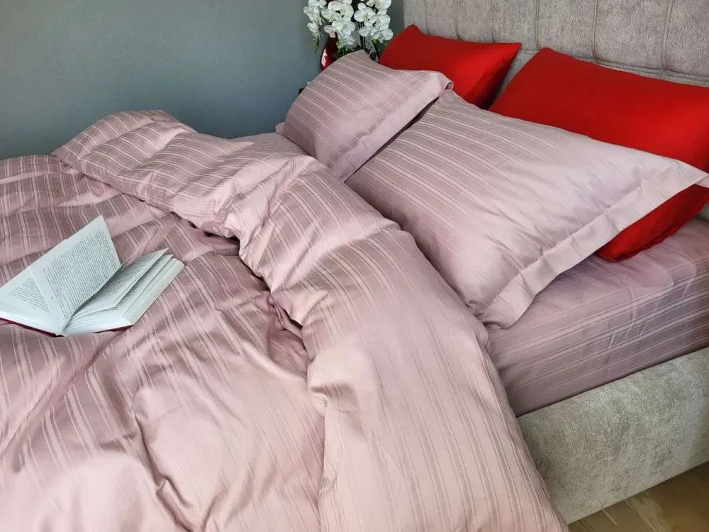 Елітна постільна білизна сатин мульти-страйп MULTI stripe POWDER ROSE (3)