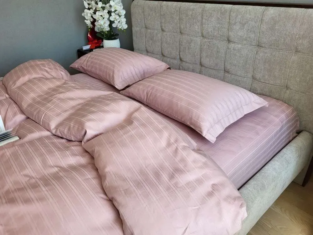 Елітна постільна білизна сатин мульти-страйп MULTI stripe POWDER ROSE (7)