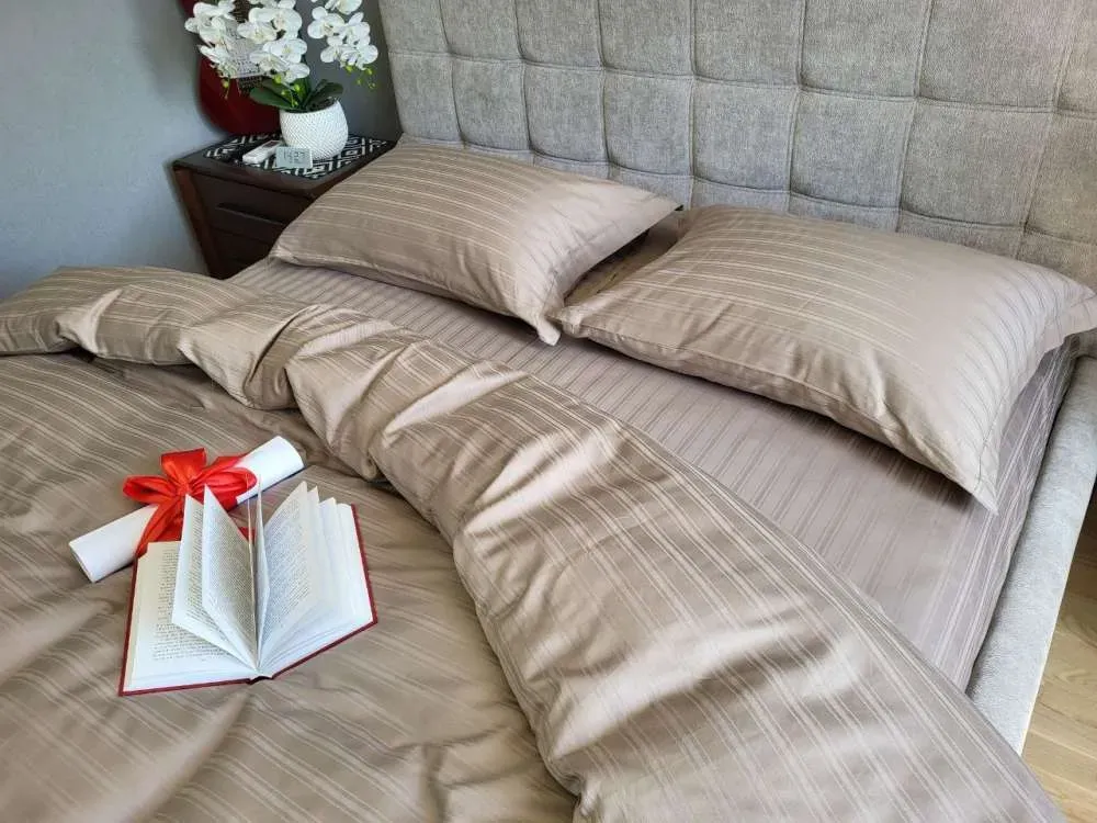 Елітний комплект постільної білизни Satin Multi Stripe Cacao (5)