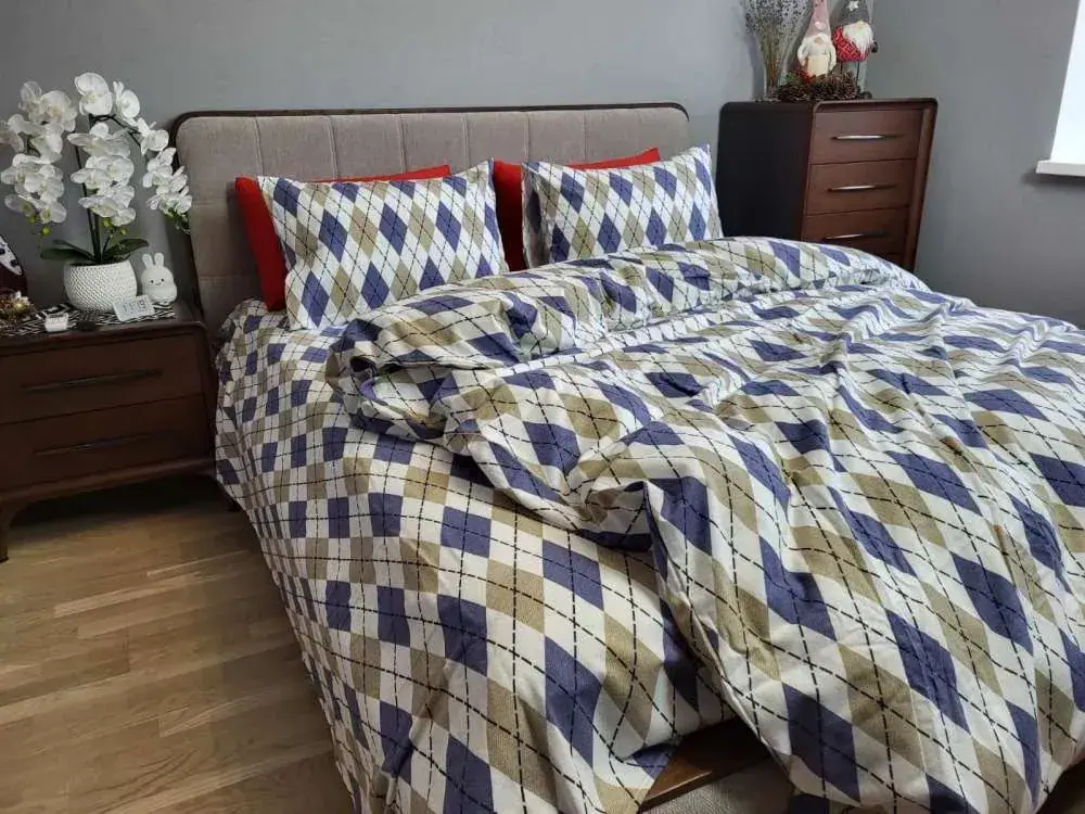 Комплект постільної білизни з фланелі Ромб синій Turkish flannel (2)