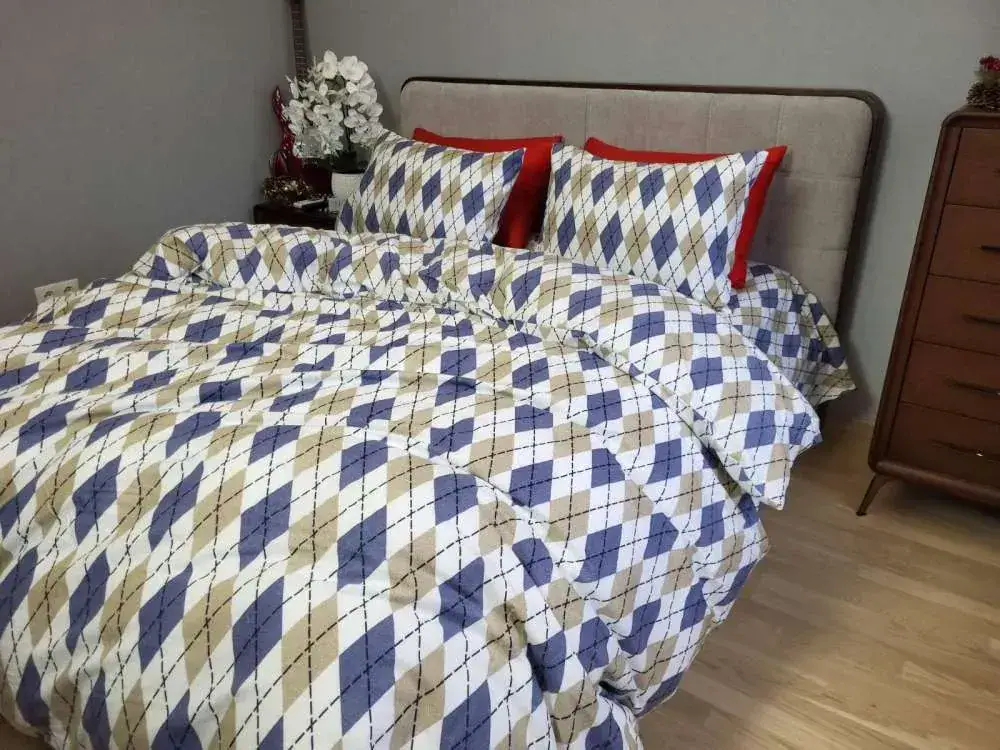 Комплект постільної білизни з фланелі Ромб синій Turkish flannel (4)