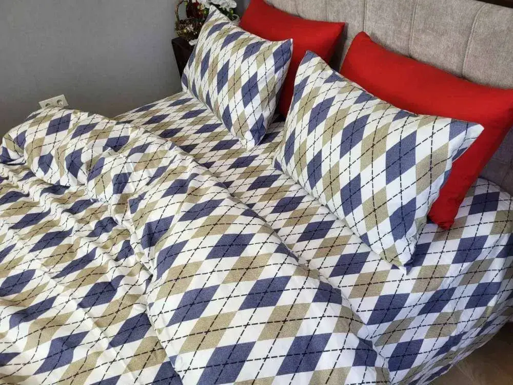 Комплект постільної білизни з фланелі Ромб синій Turkish flannel (7)