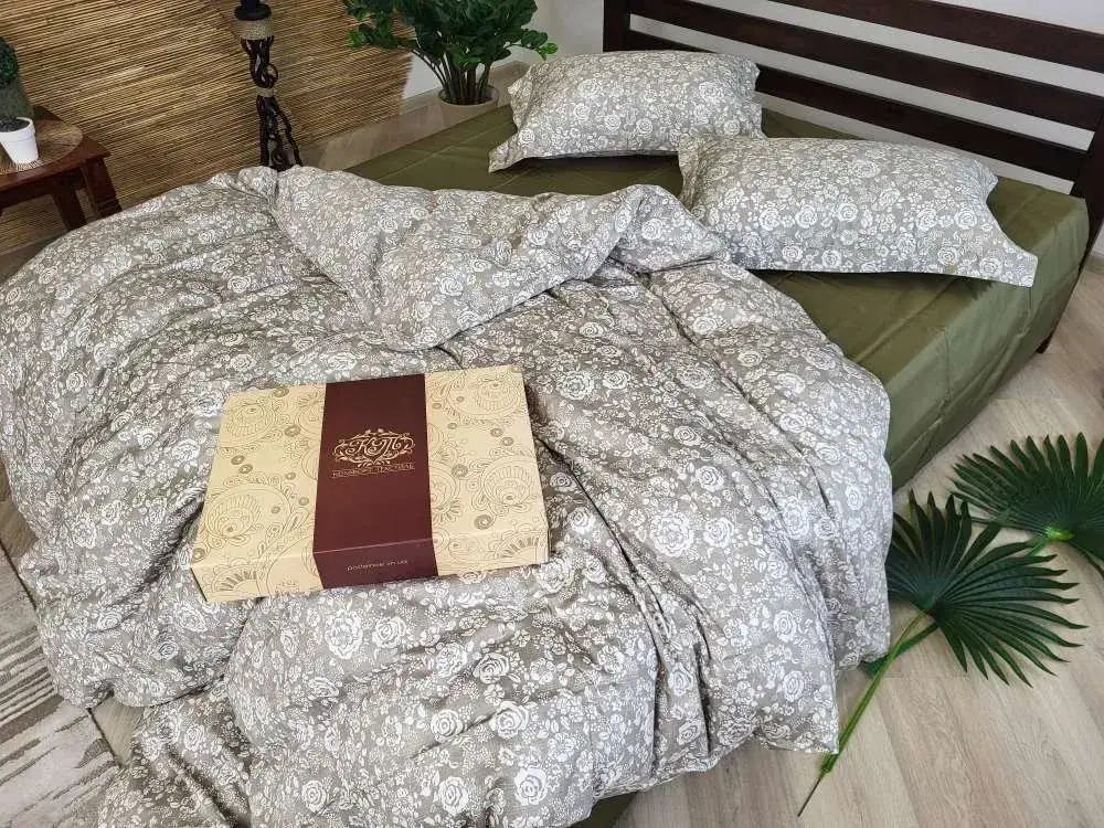 Элитное постельное белье из сатина PREMIUM MUSCAT OLIVE двухсторонний, наволочка 50*70см (3)