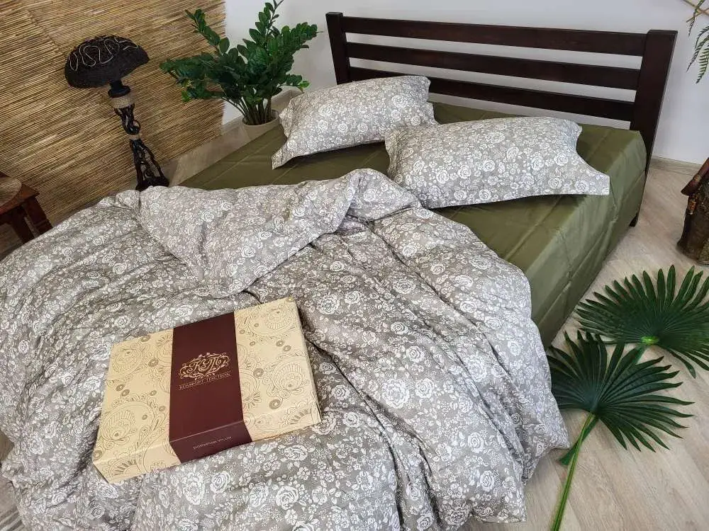 Элитное постельное белье из сатина PREMIUM MUSCAT OLIVE двухсторонний, наволочка 50*70см (5)
