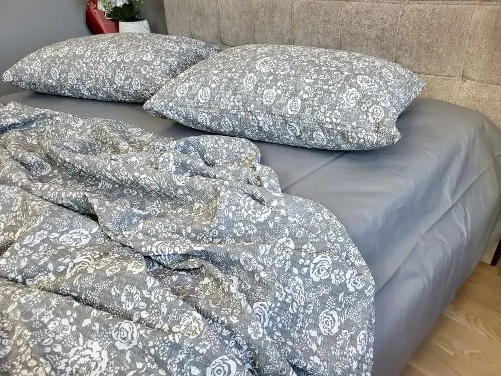Комплект постельного белья Ranforce GOFRE DUO Роза серый с наволочками 50x70см (3)