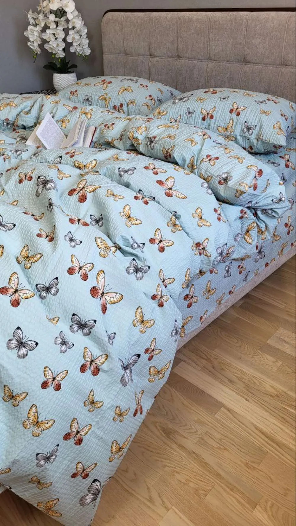 Комплект элитного постельного белья Ranforce GOFRE Полёт голубой (7)