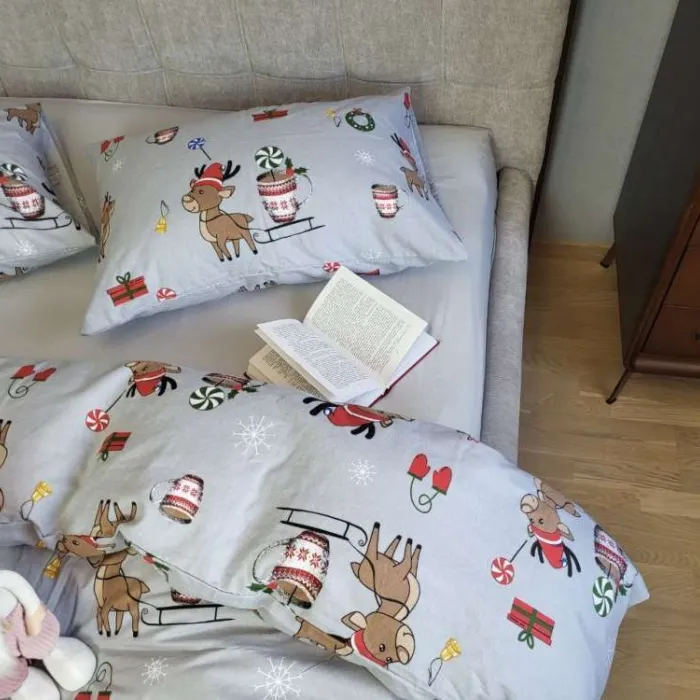 Комплект постільної білизни Помічники Санти/сірий, Turkish flannel (1)