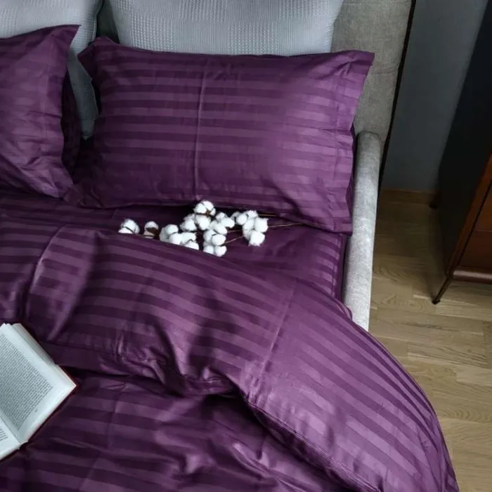 Елітна постільна білизна з сатину мульти-страйп Stripe PREMIUM PURPLE FOAM 1x1см