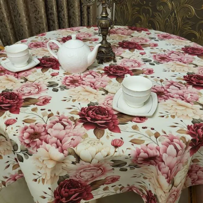 Кругла скатертина Півонія для кухні (1)