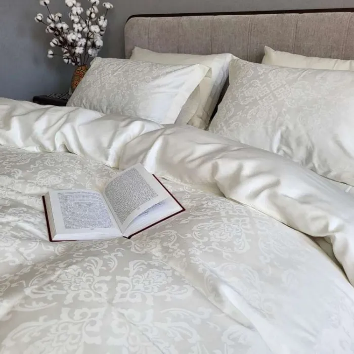 Елітна постільна білизна з сатину JACQUARD CASPE IVORY (1)