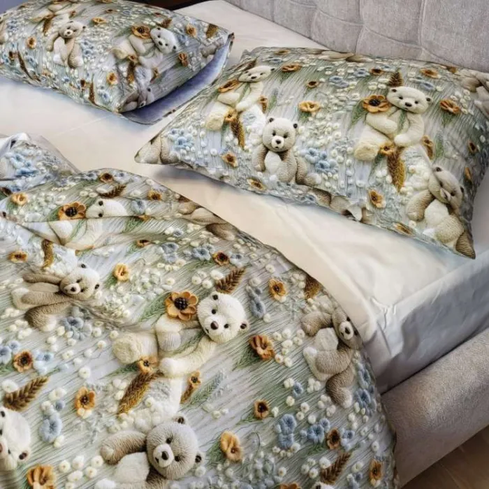 Комплект постільної білизни Digital Cotton 5D Ведмедики плюшеві молочні (1)
