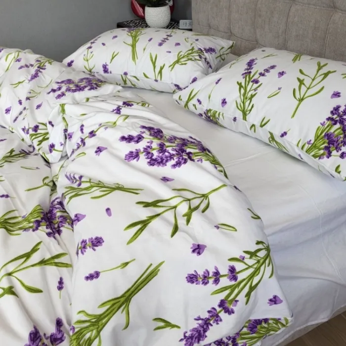 Комплект постільної білизни з фланелі Turkish flannel Лаванда/білий (1)