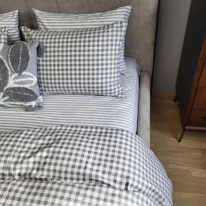 Комплект постільної білизни з фланелі Клітинка/смужка Turkish flannel наволочка 50x70см, підкладка двостороння (1)
