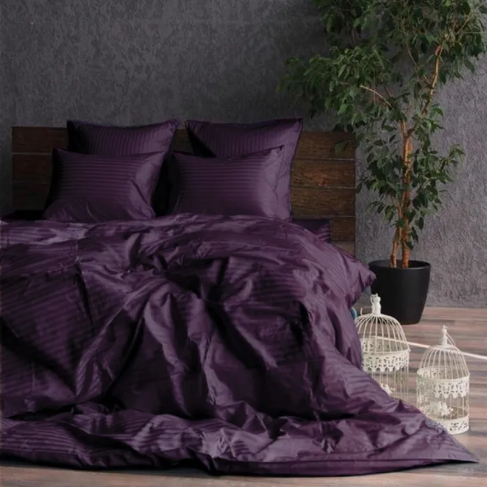 Комплект постільної білизни Страйп сатин LUX Deep Plum 1x1см (1)