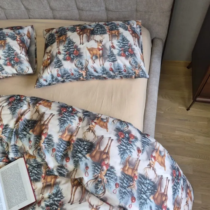 Постільна білизна з фланелі Олені NEW у бежевій пастелі, Turkish flannel 5D (1)
