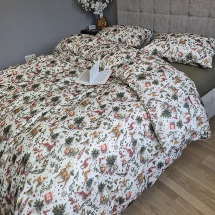 Постільна білизна фланель Різдвяні історії/хакі, Turkish flannel 5D (1)