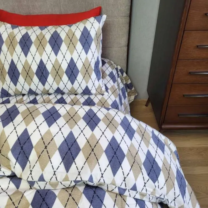 Комплект постільної білизни з фланелі Ромб синій Turkish flannel (1)