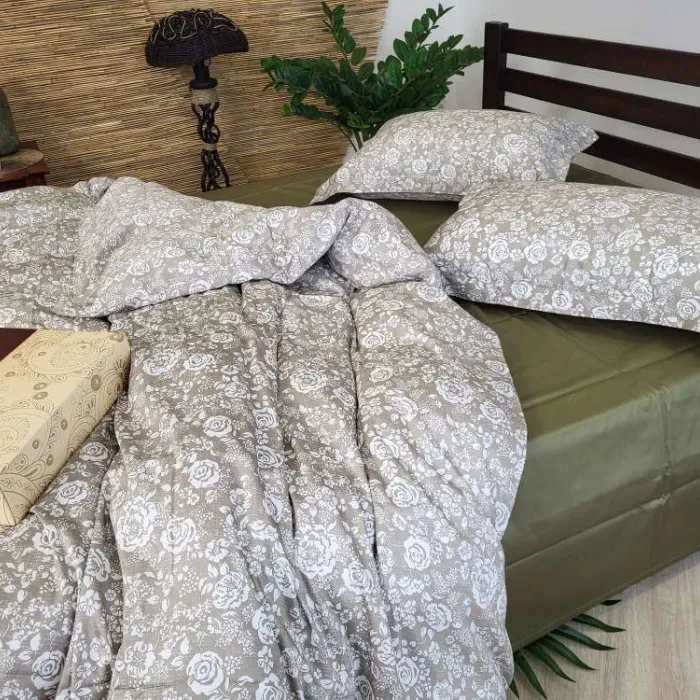 Элитное постельное белье из сатина PREMIUM MUSCAT OLIVE двухсторонний, наволочка 50*70см (1)